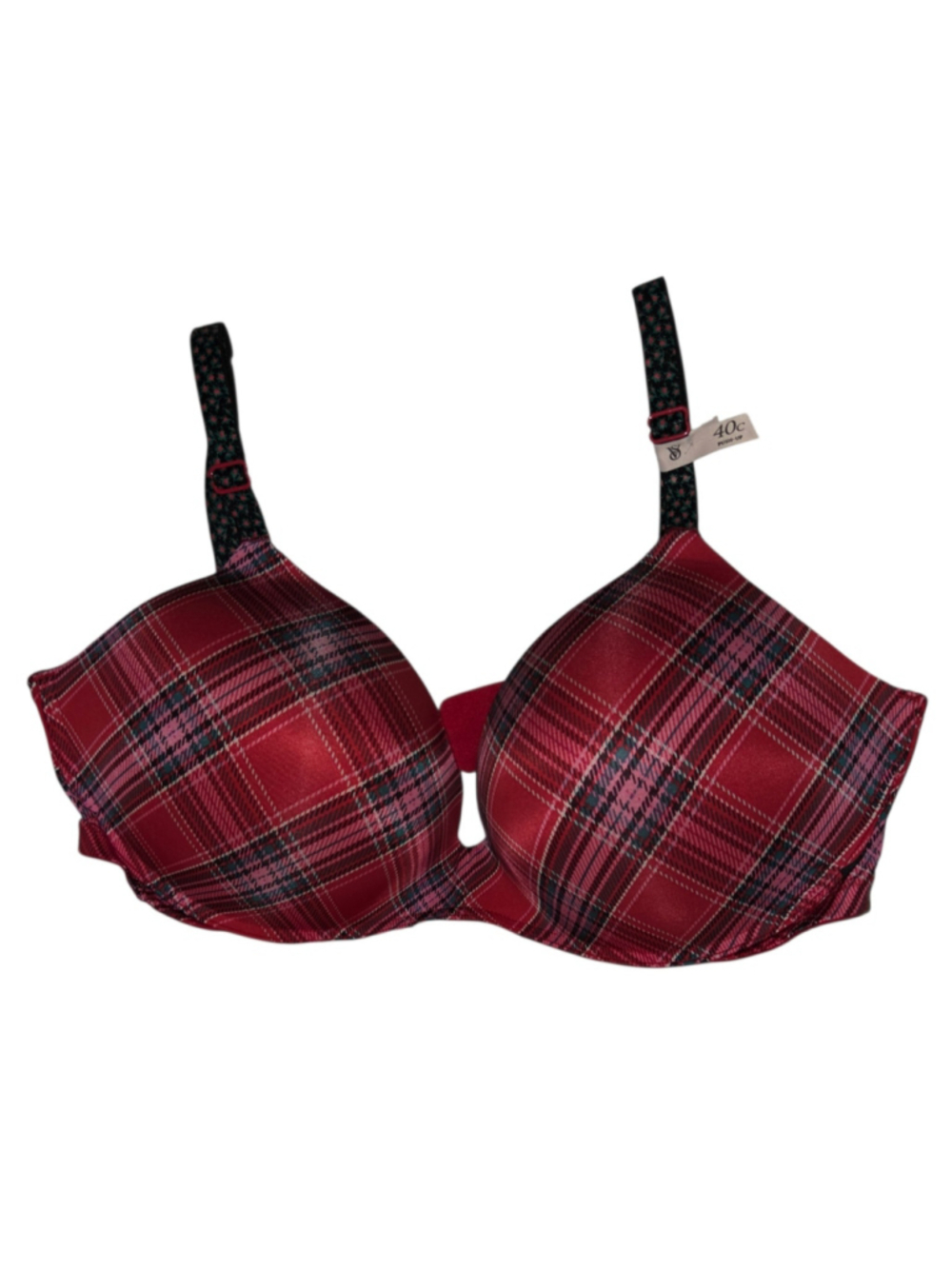 Women's Victoria's Secret Push-Up Bra 40C Red Plaid NEW
